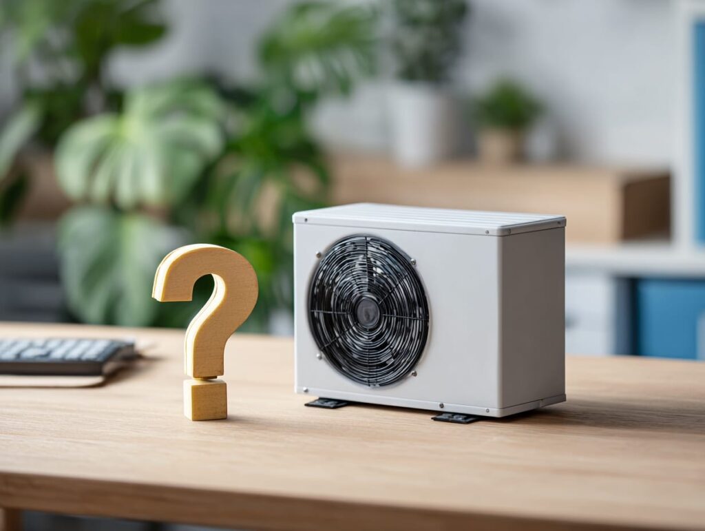 small model of a heat pump on a desk how it works