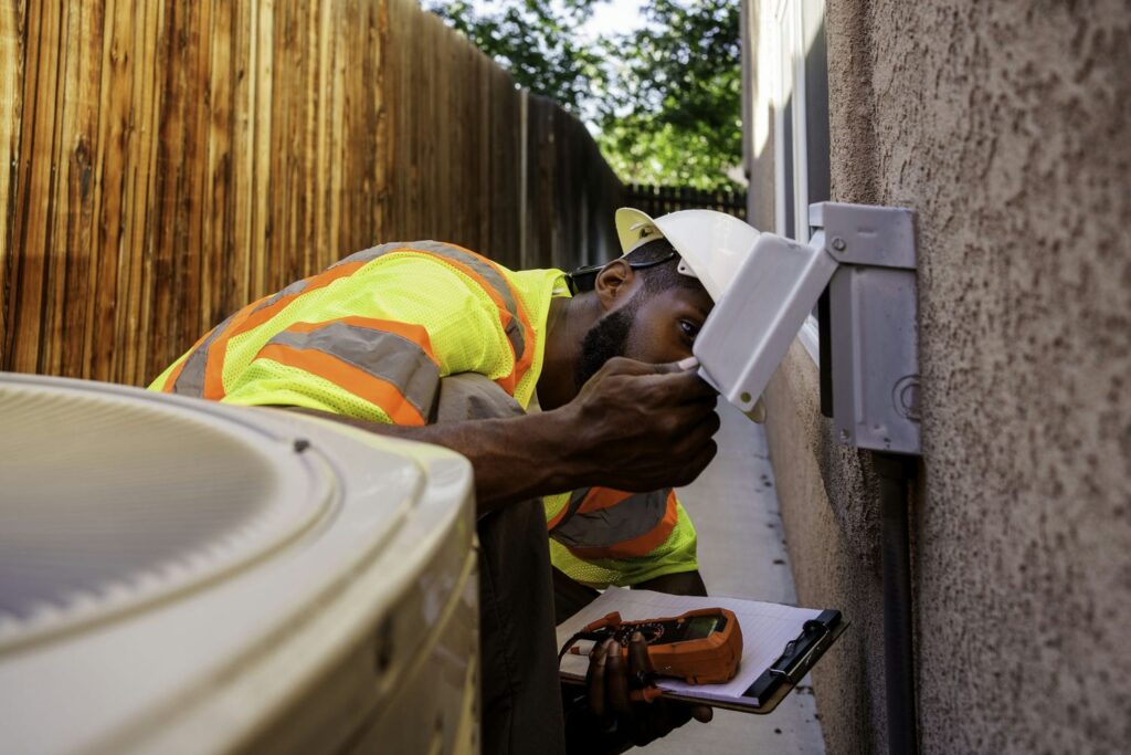 hvac technician inspecting issue multimeter